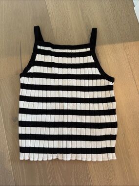 H&M Black and White Striped Ribbed Tank Top 4-6T
